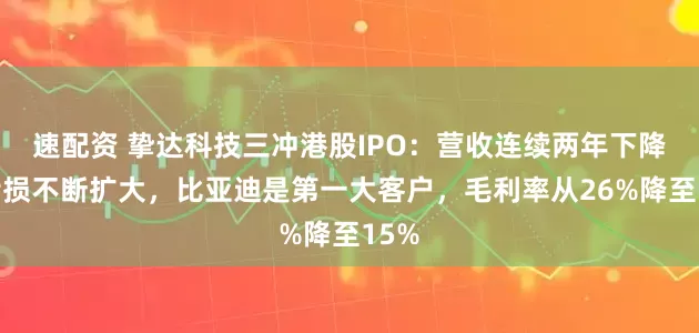 速配资 挚达科技三冲港股IPO：营收连续两年下降，亏损不断扩大，比亚迪是第一大客户，毛利率从26%降至15%